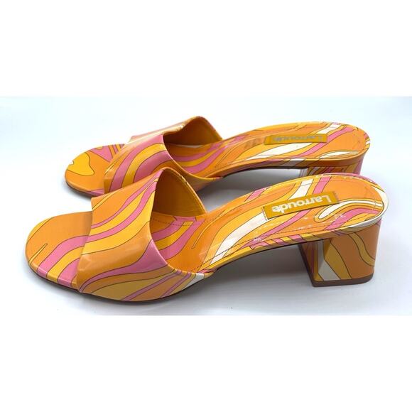 Larroude Brigitte Patent Wave Sun Retro Swirl Patent Leather Slides Size 7.5 - Picture 6 of 9